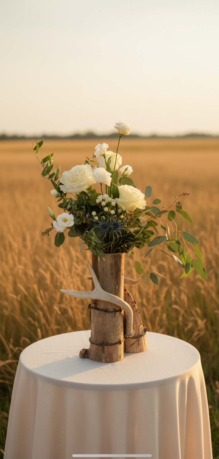 Pink rose cluster centerpiece with greenery wreath and gold votives